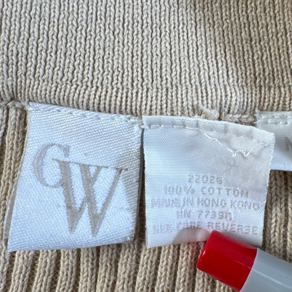 CW Womens Beige‎ Ribbed Knit Cotton Collared Zip Up Sweater Top Pockets Medium - Picture 6 of 7